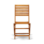 East West Furniture Outdoor Conversation Bistro Set Contains a Round Wood Coffee Table and 2 Folding Side Chairs, Natural Oil