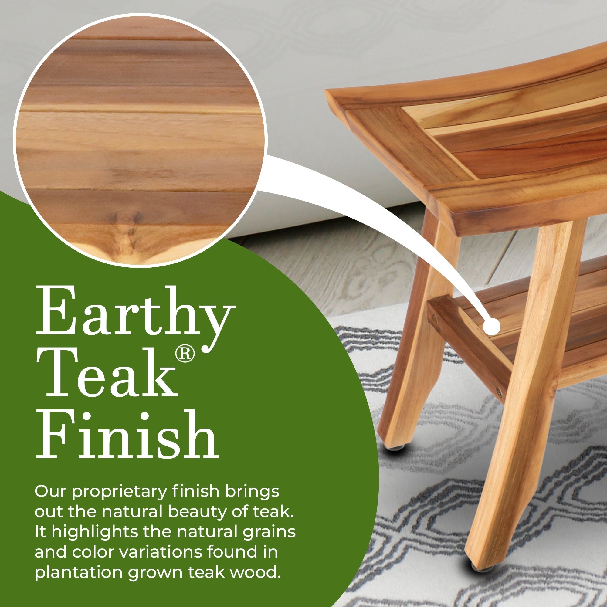 EcoDecors, Bench, Shower Stool, Shower Seat, Shower Chair for Inside Shower, Small Bench, Teak Shower Bench, Shower Foot Rest