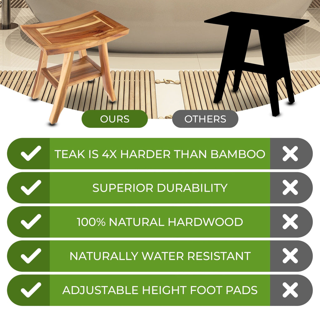 EcoDecors, Bench, Shower Stool, Shower Seat, Shower Chair for Inside Shower, Small Bench, Teak Shower Bench, Shower Foot Rest