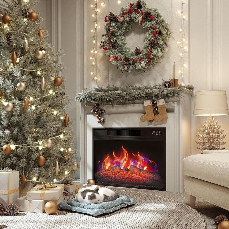 Electric Fireplace Insert with Adjustable Heating, Brightness, Timer and Overheat Protection, 1400W, CSA Listed