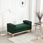 Elegant 53.5 Upholstered Ottoman Bench with Wood Legs & Bolster Pillows