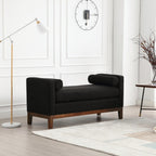 Elegant 53.5 Upholstered Ottoman Bench with Wood Legs & Bolster Pillows