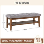 Entryway Shoe Bench Storage Bench Fabric Solid Wood, 43-inch Upholstered Bench for Living Room, Bedrooms