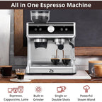 Espresso Coffee Maker, with Grinder, 2.8 L Water Tank