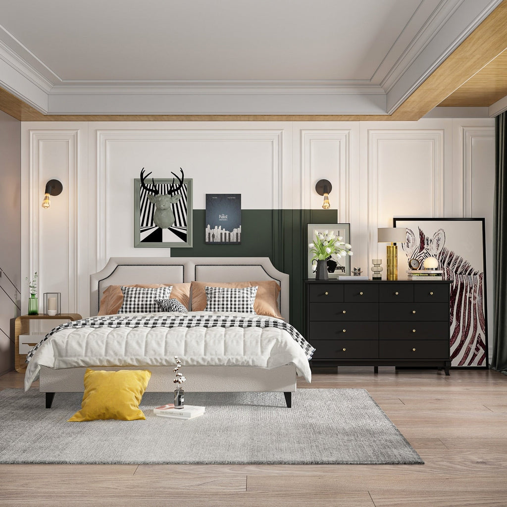 10 Drawer Double Dresser for Bedroom White Dresser Wide Storage