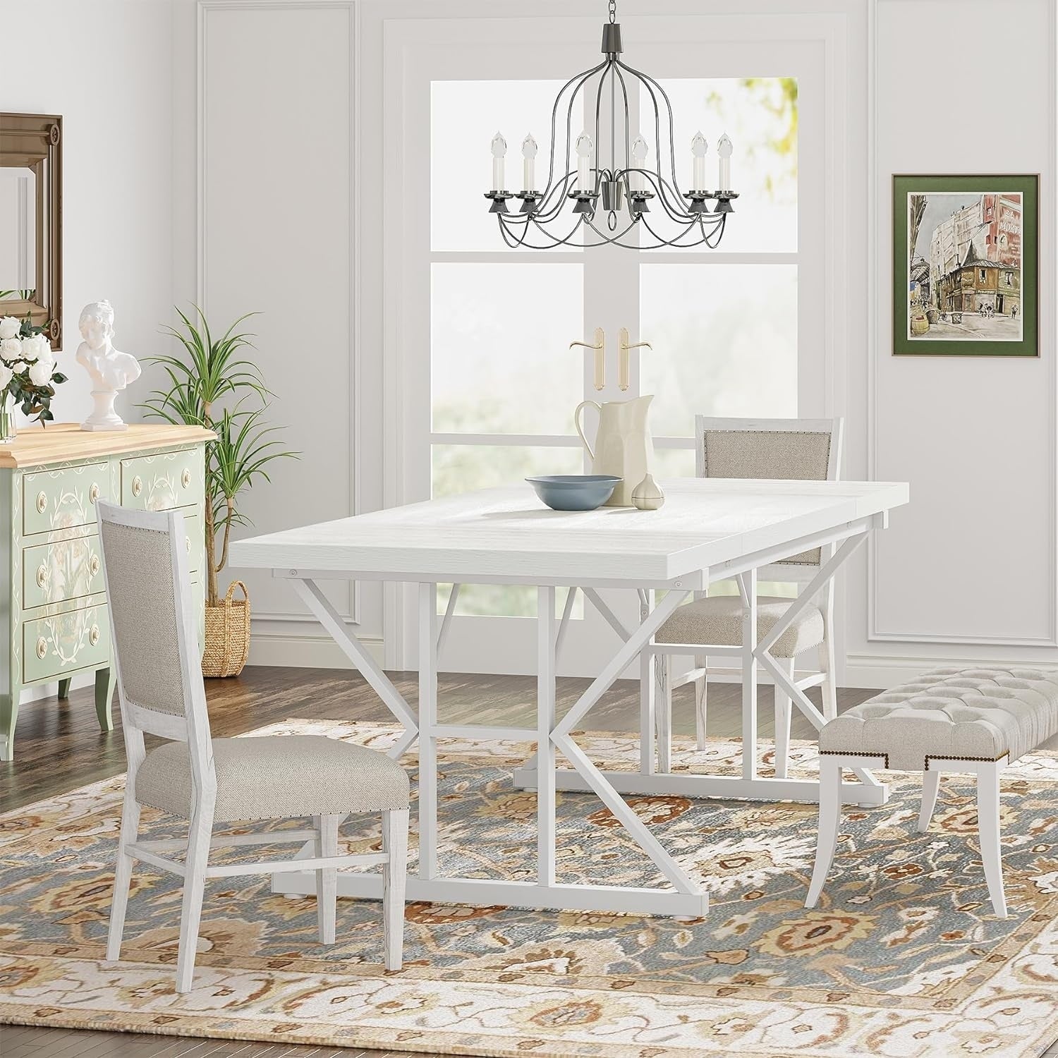 Farmhouse Dining Table for 6 People, 70.8-Inch Rectangular Wood Kitchen Table