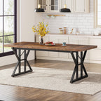 Farmhouse Dining Table for 6 People, 70.8-Inch Rectangular Wood Kitchen Table