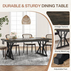 Farmhouse Dining Table for 6 People, 70.8-Inch Rectangular Wood Kitchen Table