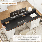 Farmhouse Executive Desk Home Office Desk File Drawer Monitor Stand Power Outlet