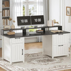 Farmhouse Executive Desk Home Office Desk File Drawer Monitor Stand Power Outlet