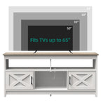 Farmhouse TV Stand for up to 65 TV with Doors and Open Shelves Media Console Power Outlet