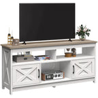 Farmhouse TV Stand for up to 65 TV with Doors and Open Shelves Media Console Power Outlet