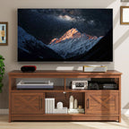 Farmhouse TV Stand for up to 65 TV with Doors and Open Shelves Media Console Power Outlet