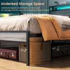 Farmhouse Wood Platform Bed Frame with Charged Station and LED Lights