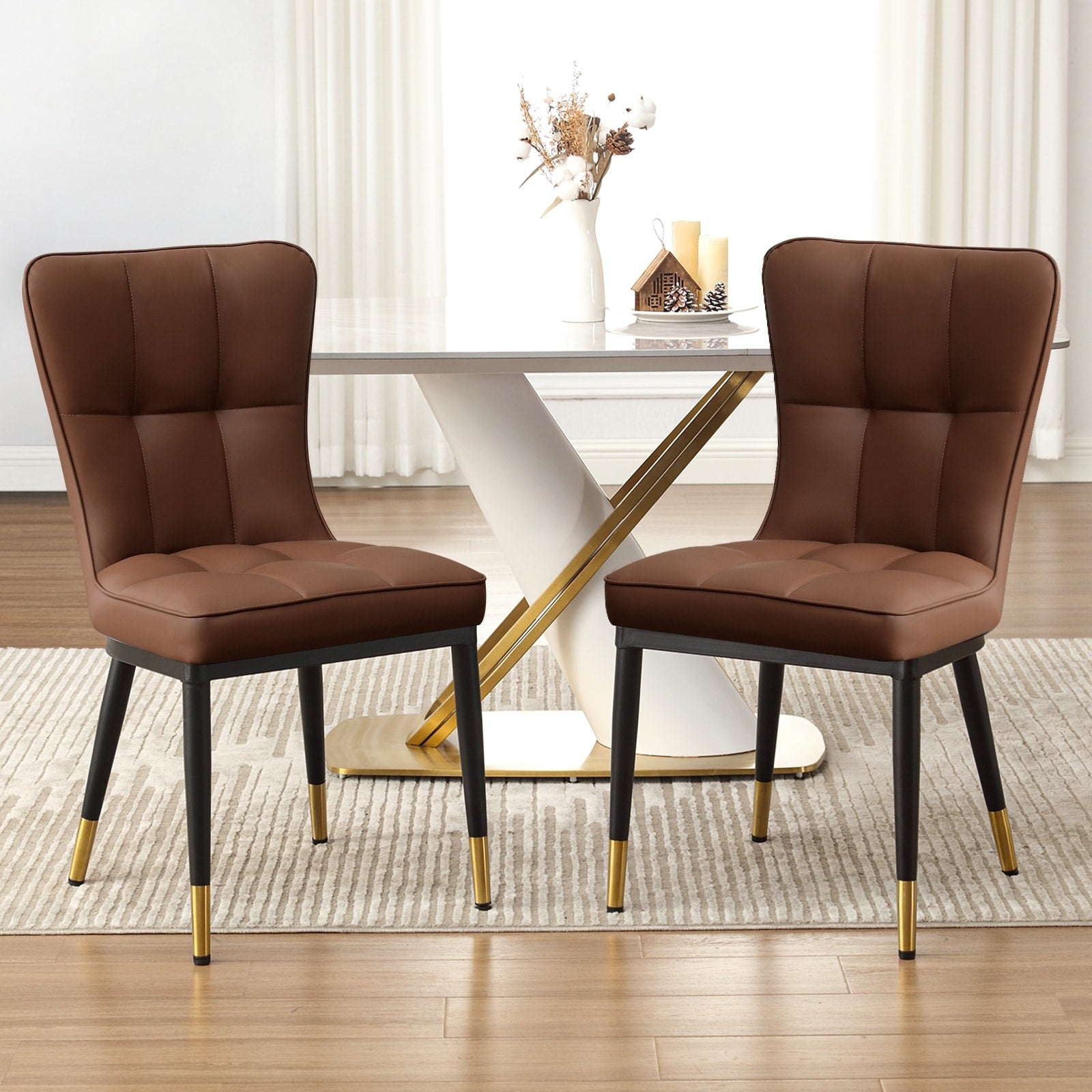 Faux Leather Upholstered Dining Chairs Set of 2/4