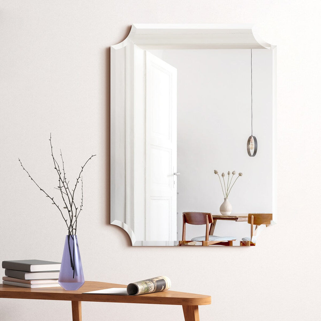 Frameless Rectangle Scalloped Beveled Wall Mirror, Bathroom, Vanity, Bedroom Mirror,1-beveled Edge - Clear
