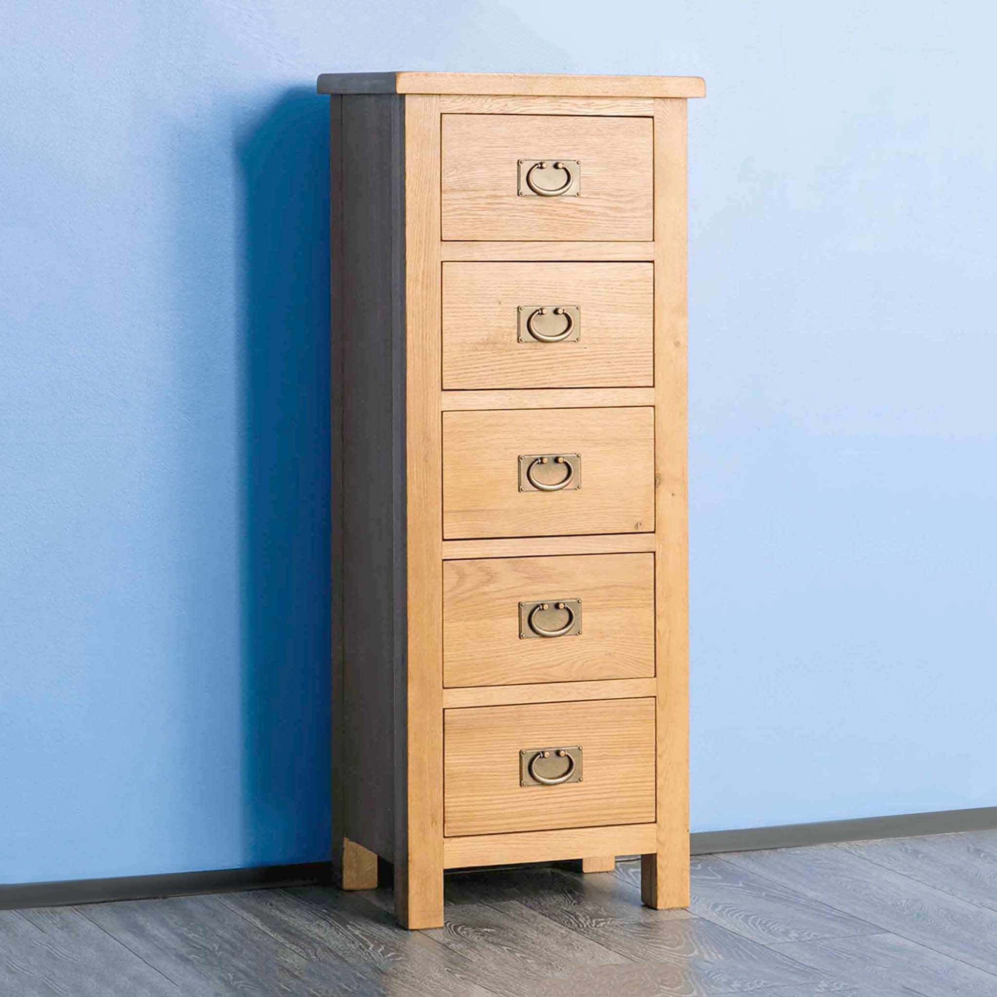 Commode haute à 5 tiroirs en chêne Surrey