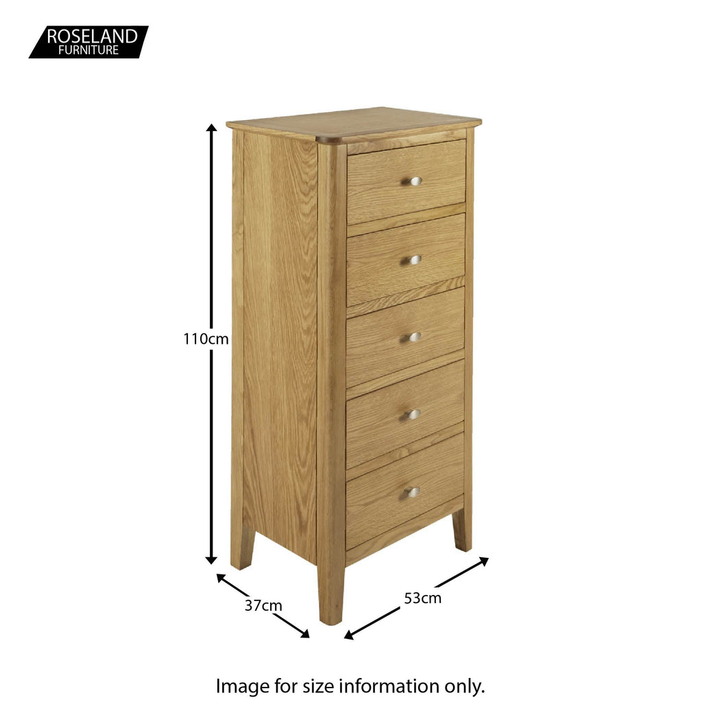 Commode haute Alba Oak à 5 tiroirs