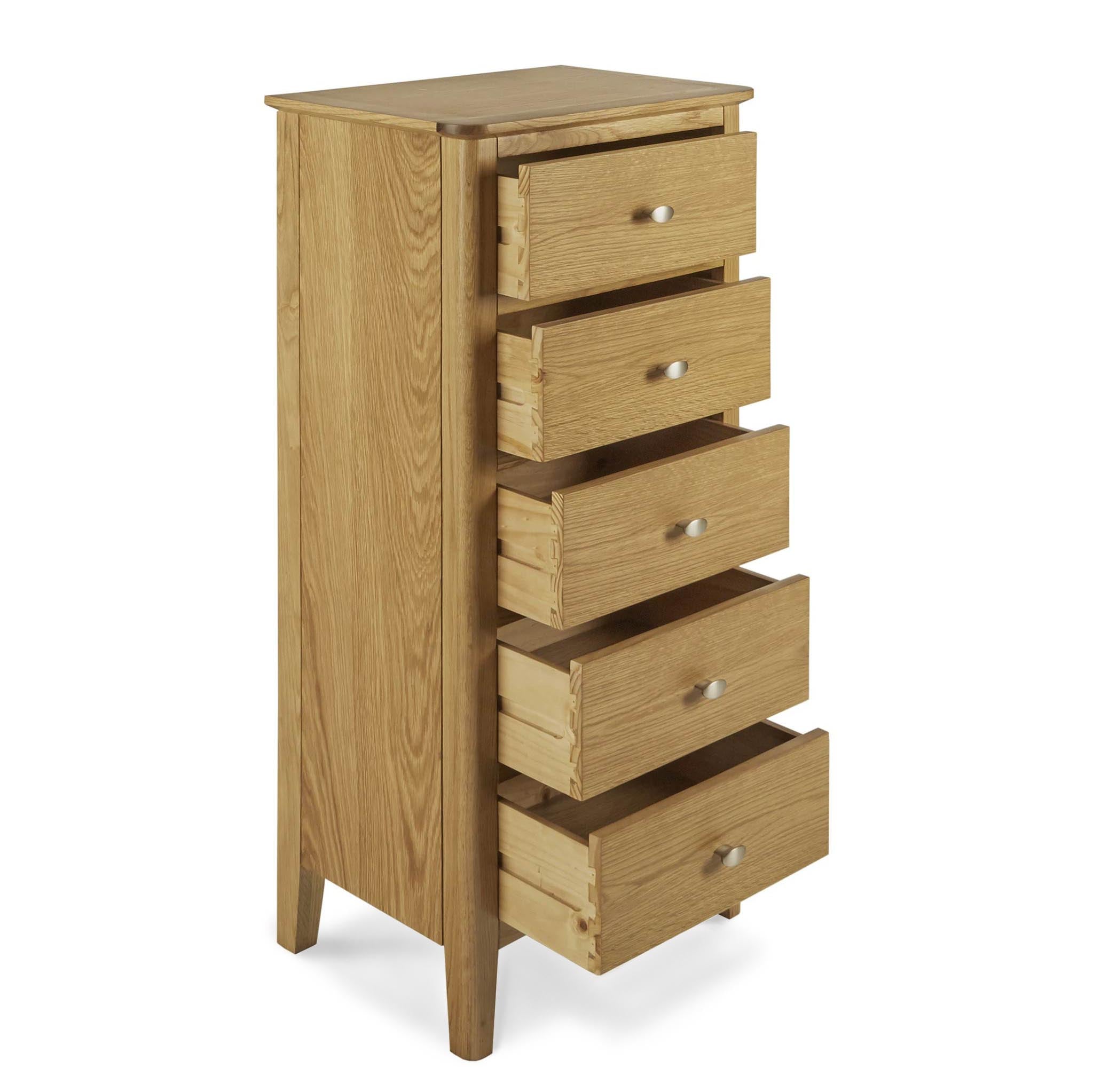 Commode haute Alba Oak à 5 tiroirs