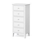 Commode haute Chester blanche à 5 tiroirs