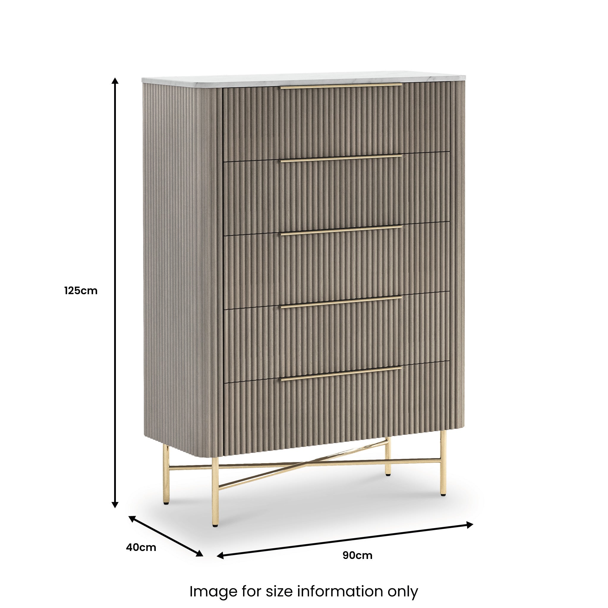 Commode à cinq tiroirs cannelée Amélie Grey