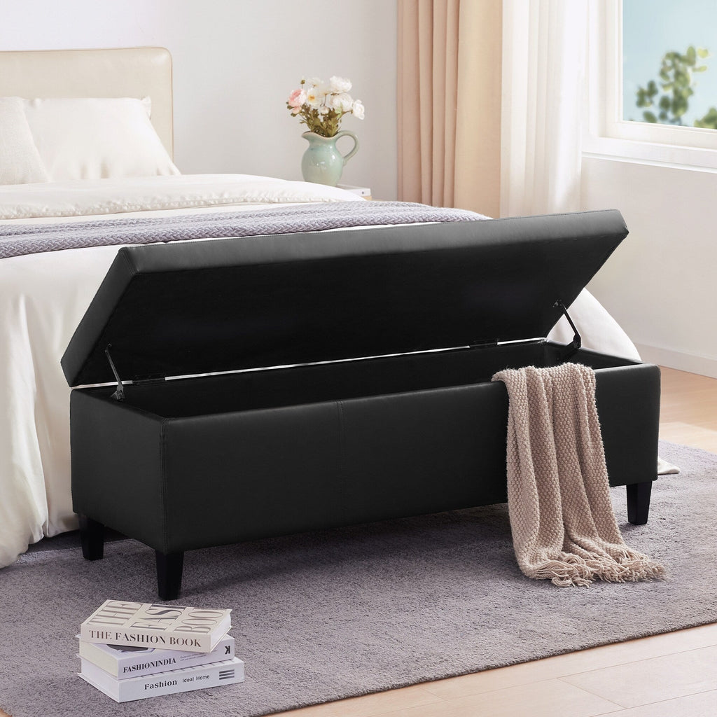 50.3 x 17.50 x 18 Upholstered Rectangular Storage Ottoman-Faux Leather