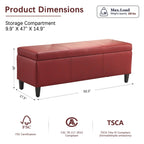 50.3 x 17.50 x 18 Upholstered Rectangular Storage Ottoman-Faux Leather