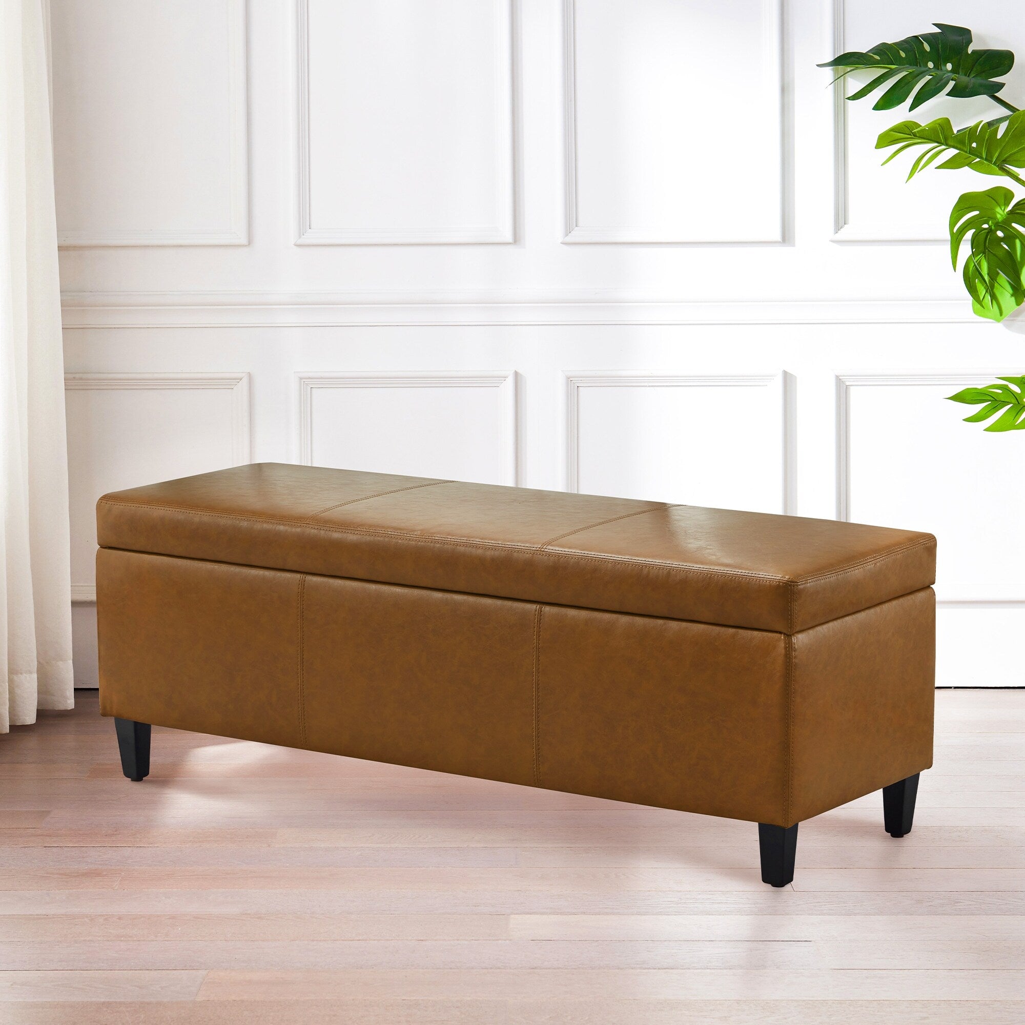 50.3 x 17.50 x 18 Upholstered Rectangular Storage Ottoman-Faux Leather