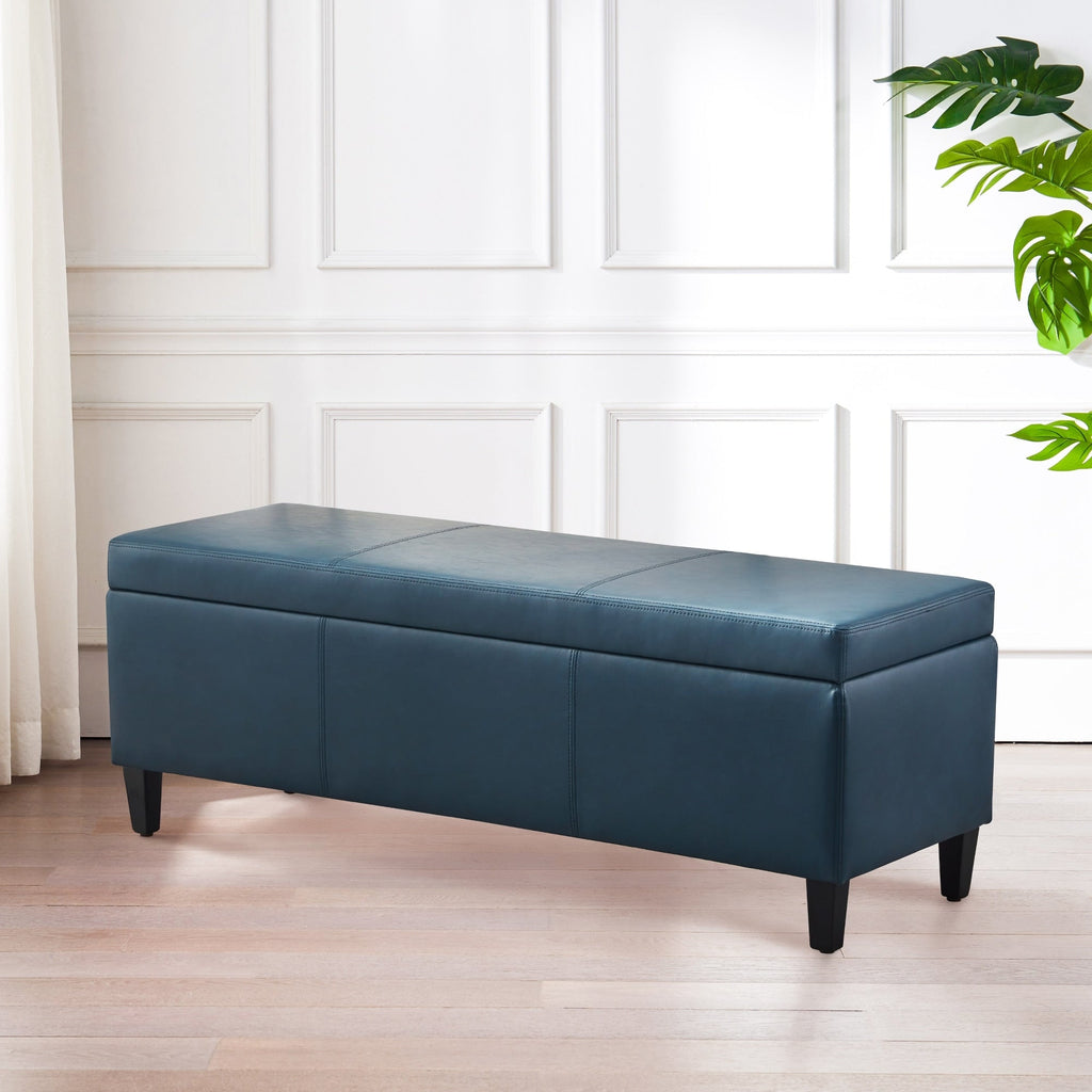 50.3 x 17.50 x 18 Upholstered Rectangular Storage Ottoman-Faux Leather