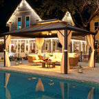 EROMMY Hardtop Gazebo,Outdoor Pergola with Double Roof & Netting & Curtains,Heavy Duty Canopy for Patio, Backyard, Pool party