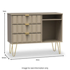 Meuble TV Harlow à 3 tiroirs avec pieds en épingle à cheveux dorés