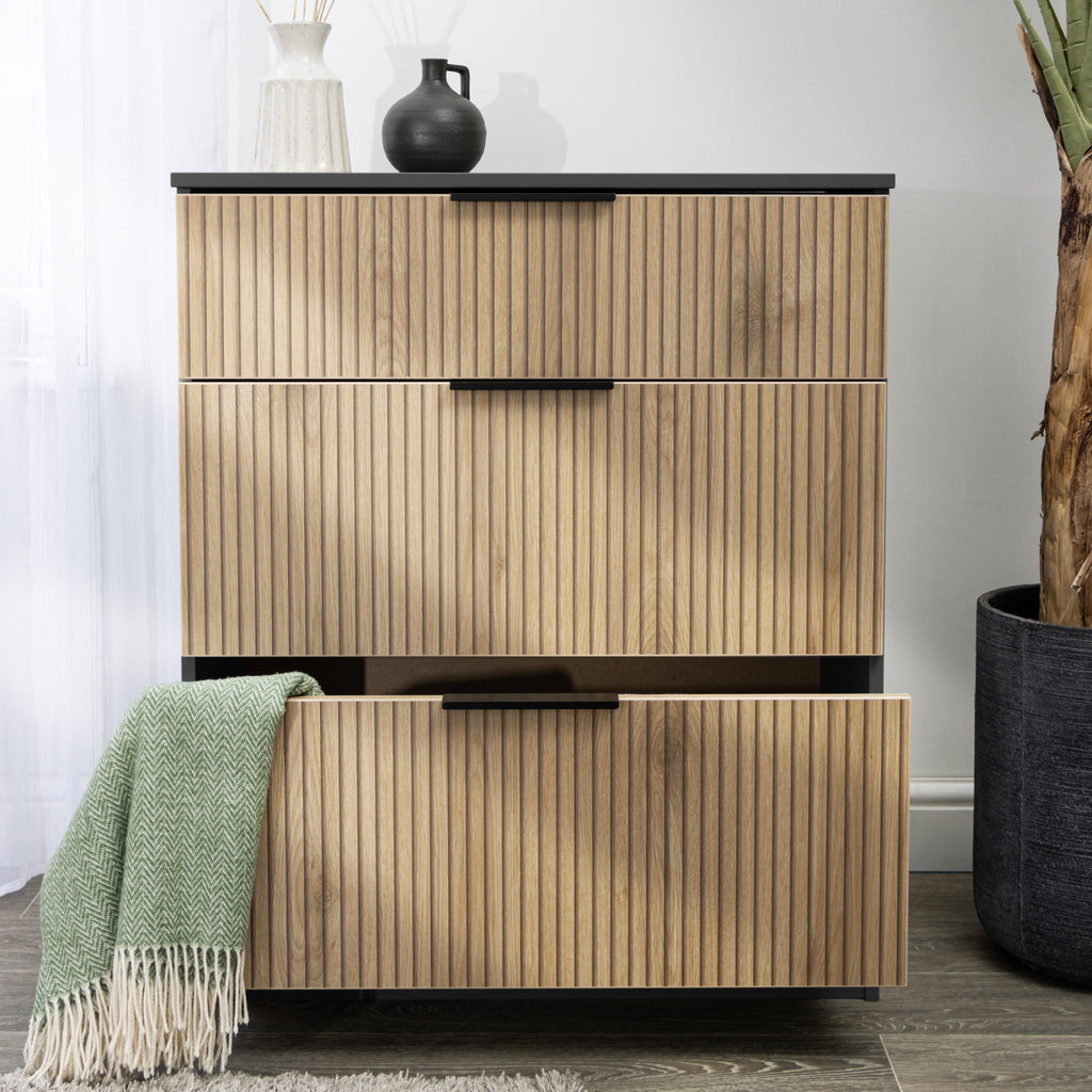 Commode profonde à 3 tiroirs effet lattes Jago