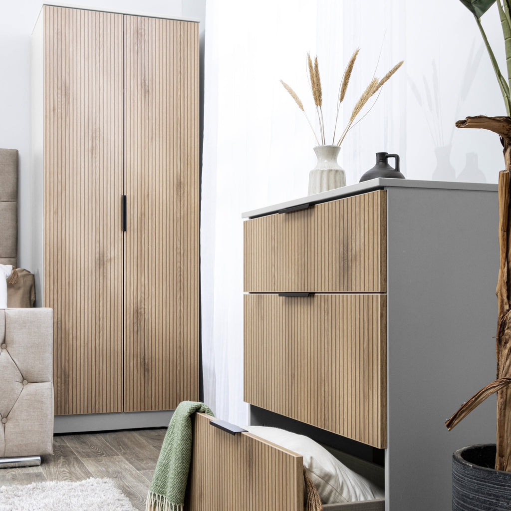 Commode profonde à 3 tiroirs effet lattes Jago