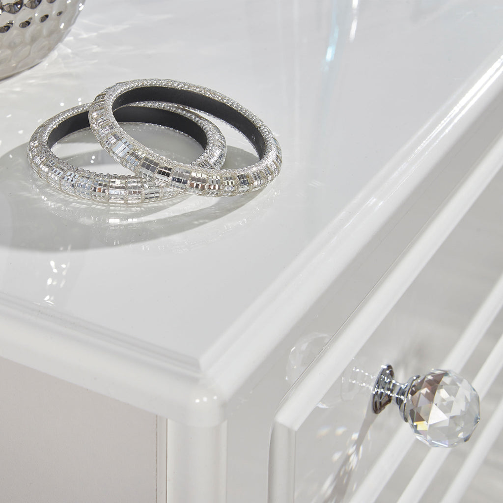 Commode large Kinsley blanche brillante à 6 tiroirs