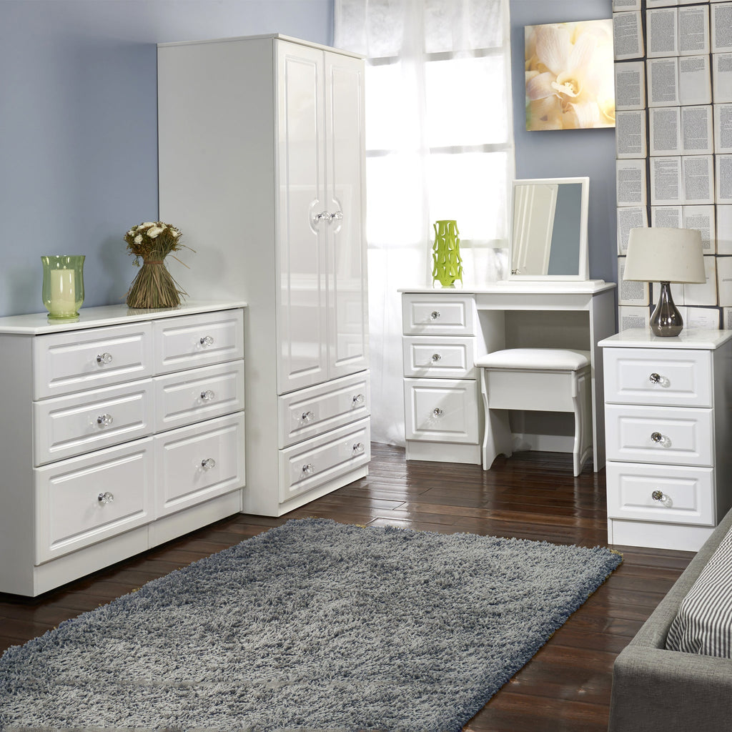 Commode large Kinsley blanche brillante à 6 tiroirs