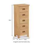 Commode haute à 5 tiroirs en chêne Lanner