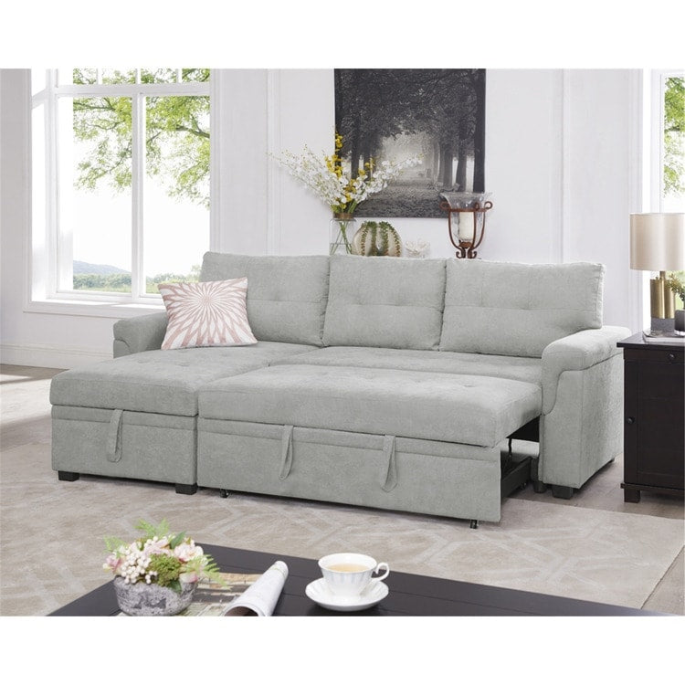 Convertible Reversible Sectional Sofa with Pull-Out Sleeper Bed, Hidden Storage Chaise, and Durable Legs