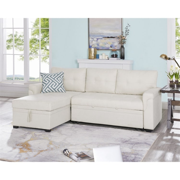 Convertible Reversible Sectional Sofa with Pull-Out Sleeper Bed, Hidden Storage Chaise, and Durable Legs