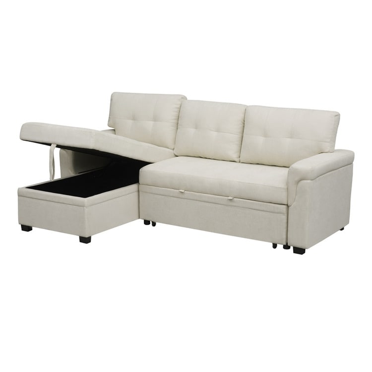 Convertible Reversible Sectional Sofa with Pull-Out Sleeper Bed, Hidden Storage Chaise, and Durable Legs