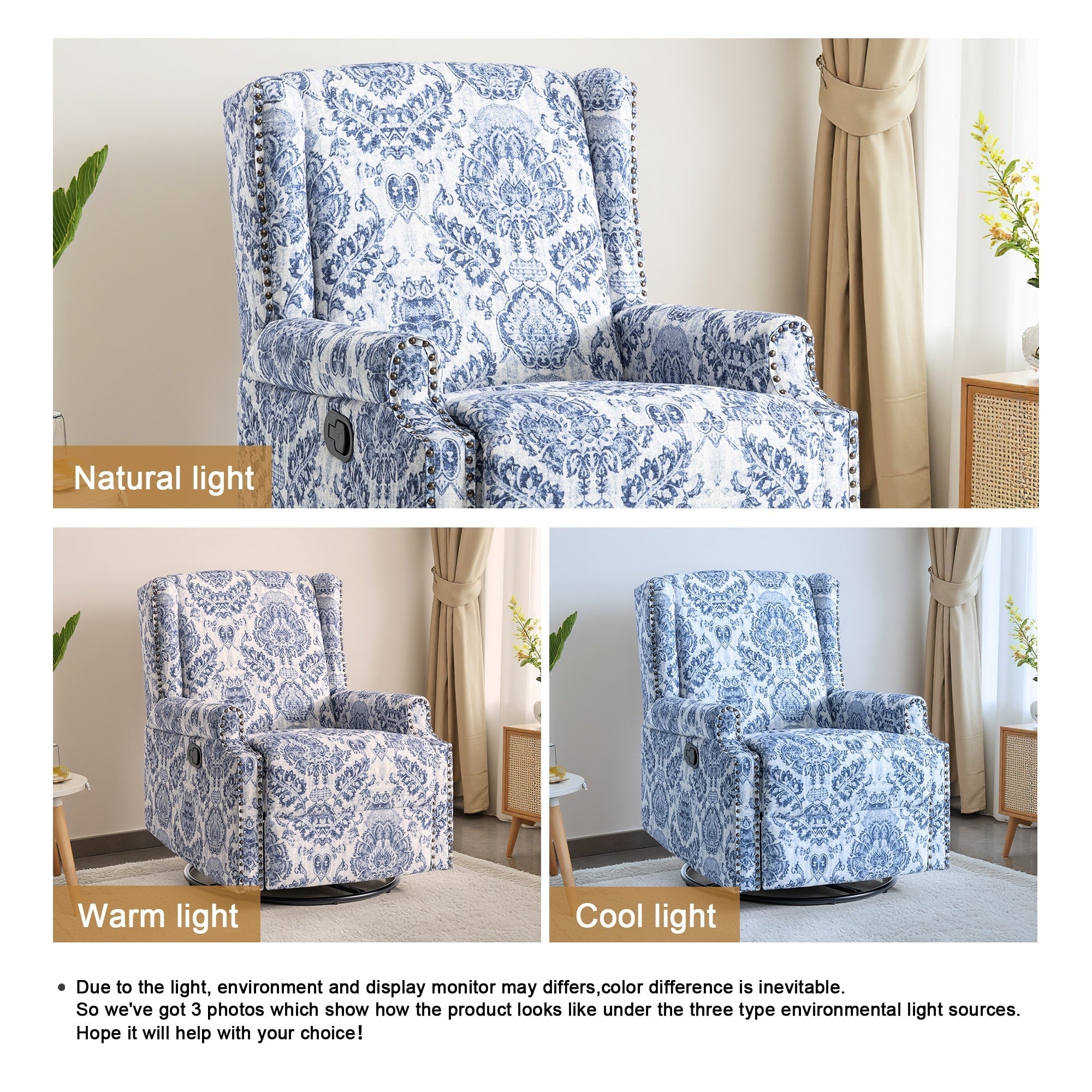 29'' W Pattern Swivel Glider Manual Push Back Recliner Chair Set of 2
