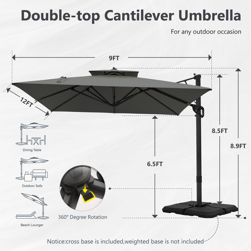 MAISON ARTS 12 FT Automatic Hydraulic Cantilever Umbrella Aluminum Pole 360 Degree Rotation