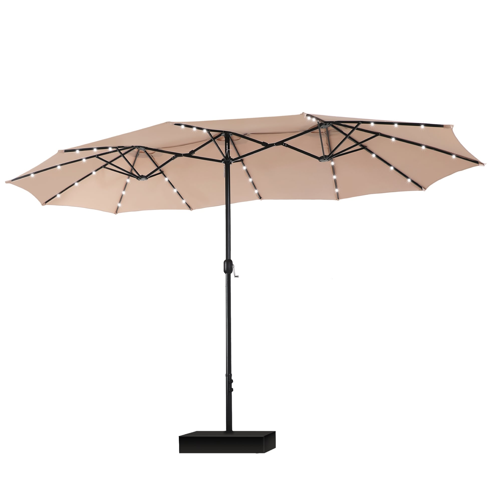 MAISON ARTS 15-foot Rectangular Crank Double-sided Outdoor Market Umbrella Solar LED Lighted Patio Umbrella with Base Included