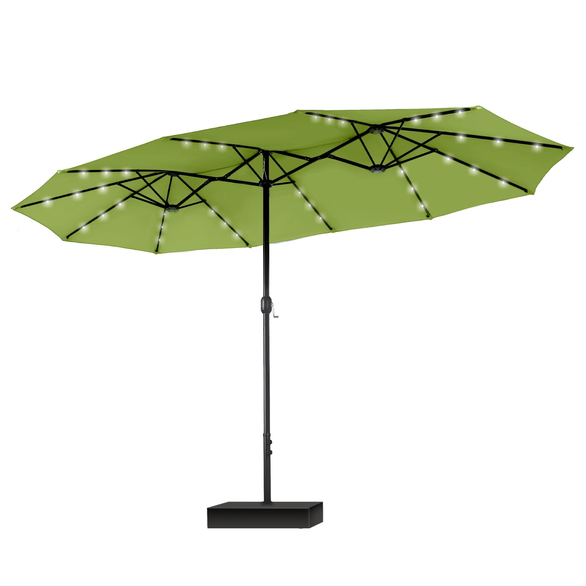 MAISON ARTS 15-foot Rectangular Crank Double-sided Outdoor Market Umbrella Solar LED Lighted Patio Umbrella with Base Included
