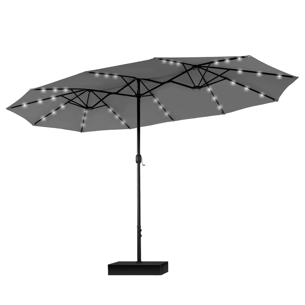 MAISON ARTS 15-foot Rectangular Crank Double-sided Outdoor Market Umbrella Solar LED Lighted Patio Umbrella with Base Included