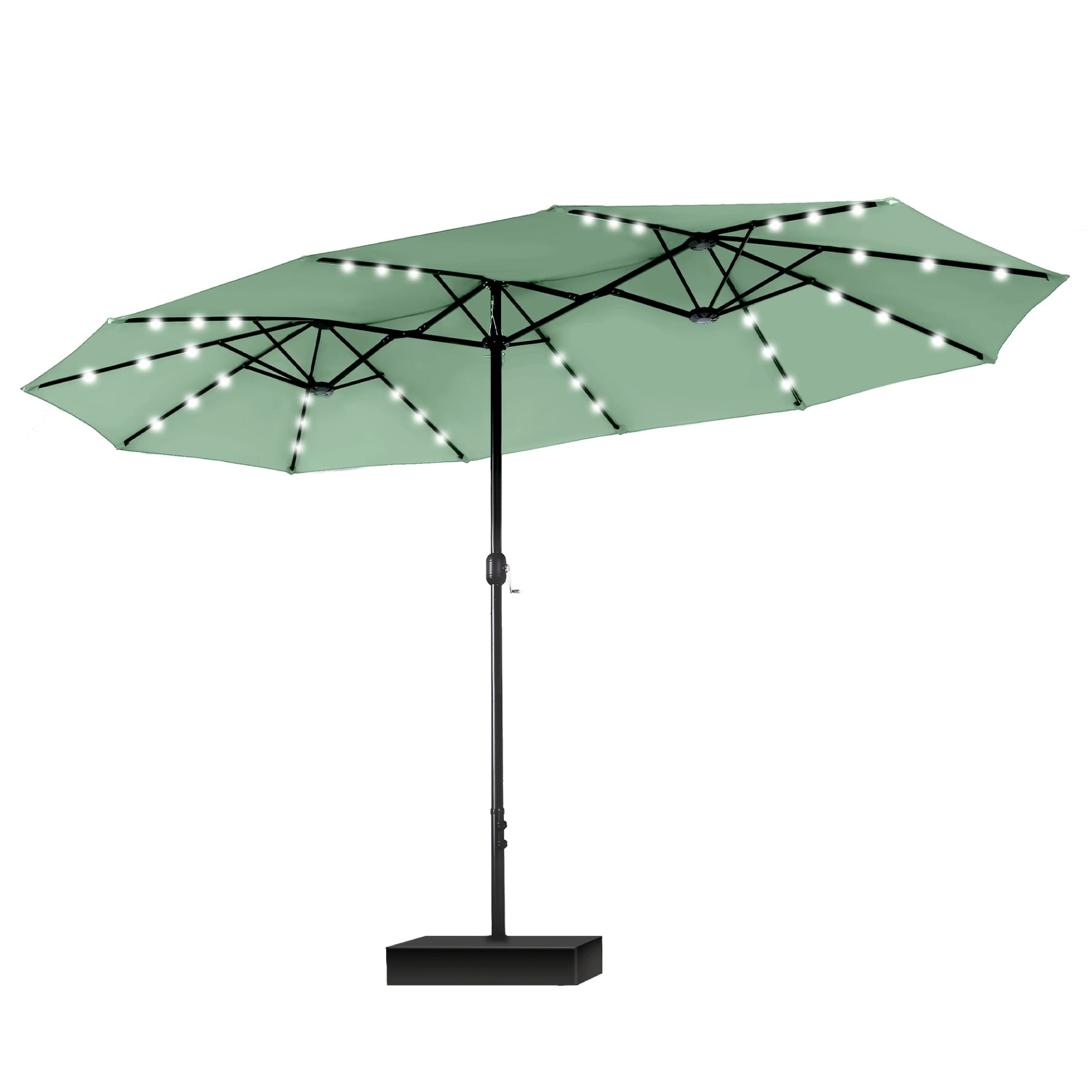 MAISON ARTS 15-foot Rectangular Crank Double-sided Outdoor Market Umbrella Solar LED Lighted Patio Umbrella with Base Included