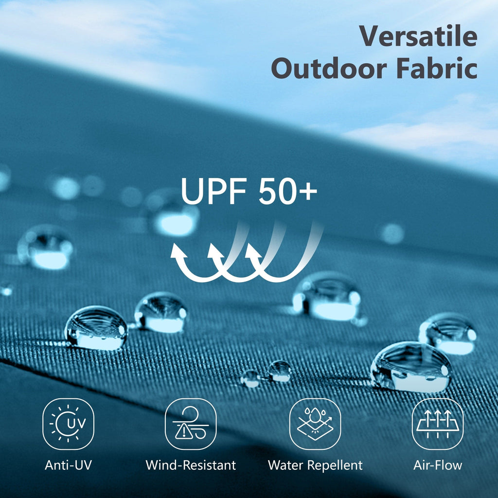 MAISON ARTS 15-foot Rectangular Crank Double-sided Outdoor Market Umbrella Solar LED Lighted Patio Umbrella with Base Included