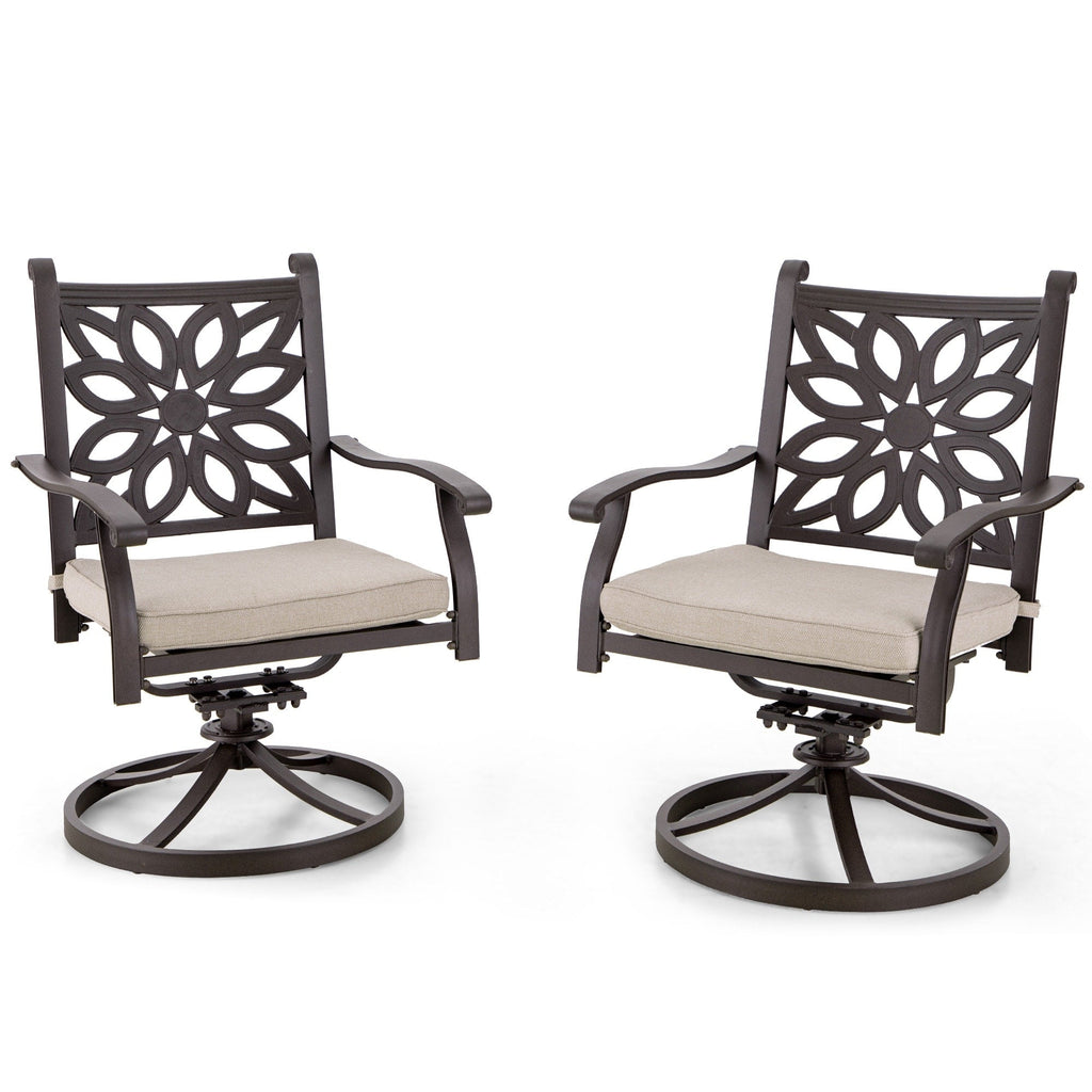 MAISON ARTS Cast Aluminum Dining Chairs/Patio Dining Set with Round Dining Table & 6 Cast Aluminum Patio Chairs