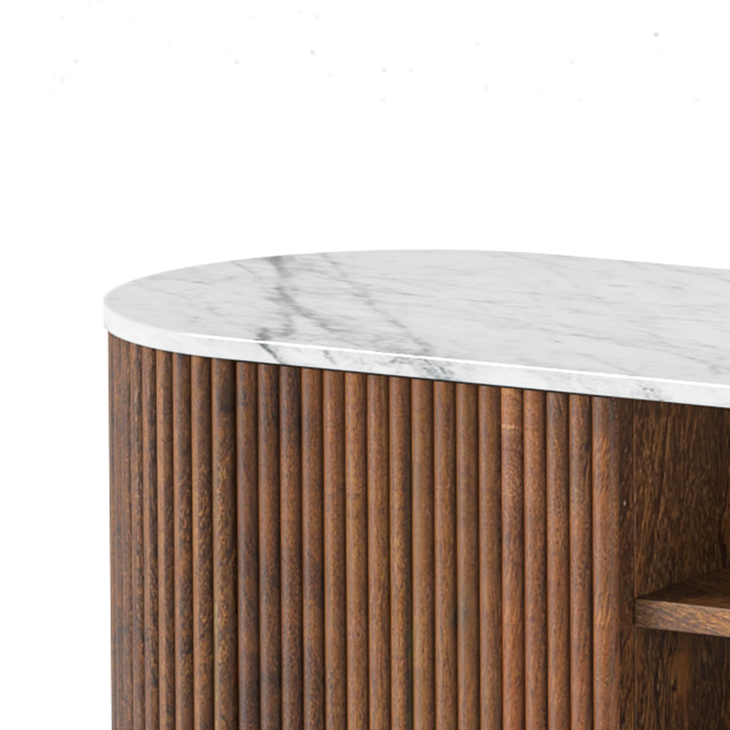 Meuble TV large Milo Mango &amp; Marble cannelé