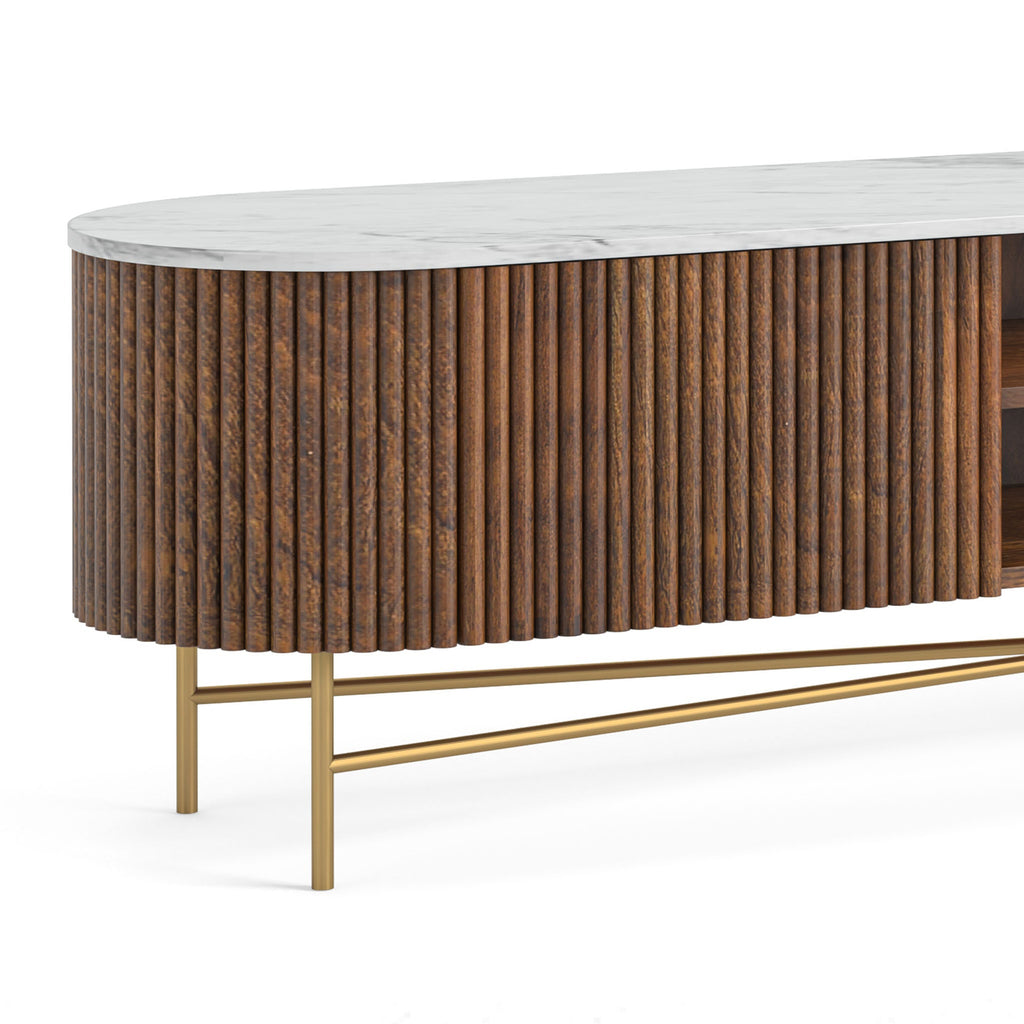 Meuble TV extra large Milo Mango &amp; Marble cannelé