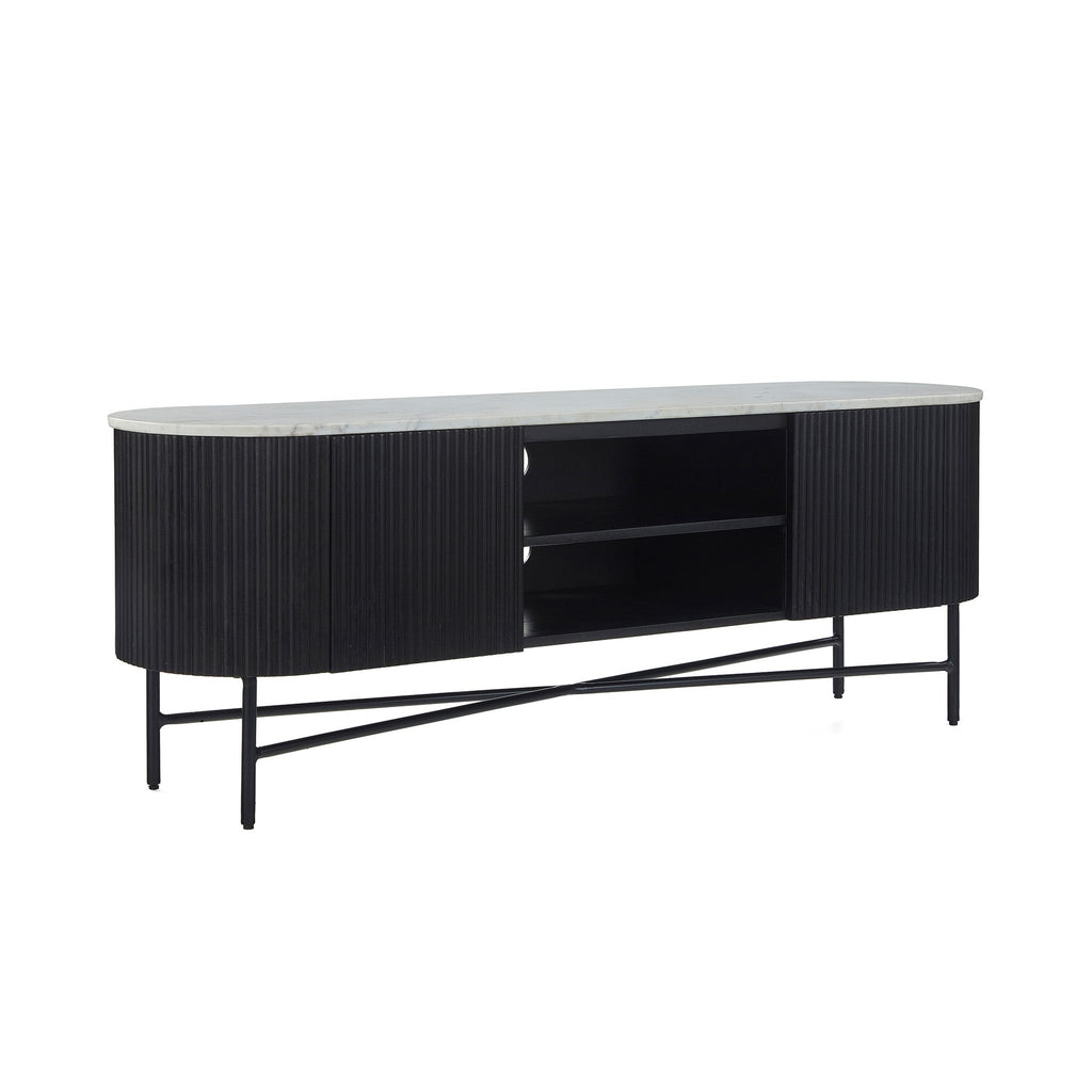 Meuble TV large Milo Mango &amp; Marble cannelé